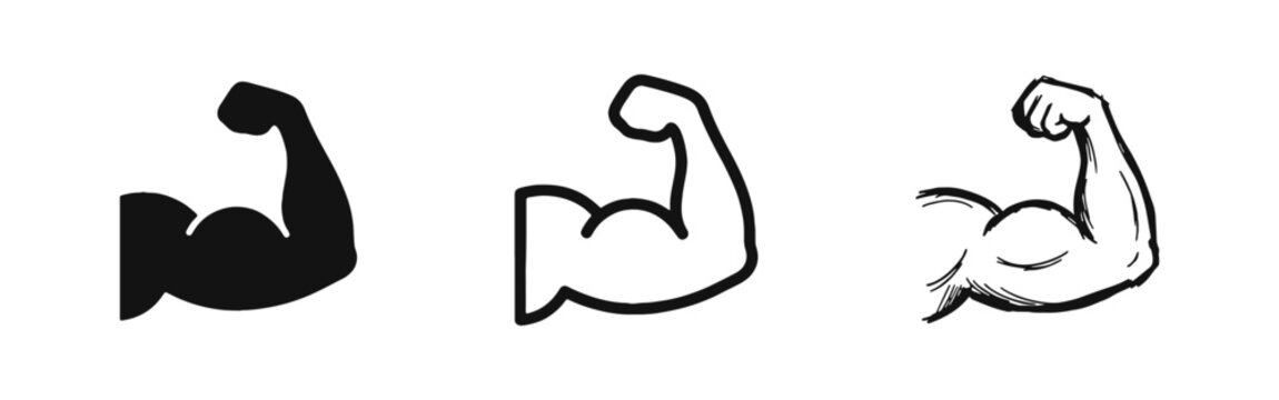 Strong Bicep Muscle and Fitness Icon Set