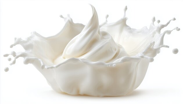 Creamy Liquid Melting Into A White Milk Splash For A Sweet Dessert: Yogurt, Milk, Or Cream Surface Flowing Softly.