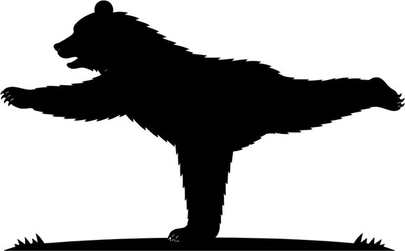 Bear Warrior III Yoga Pose Silhouette Minimal Vector Animal Strength Balance Illustration
