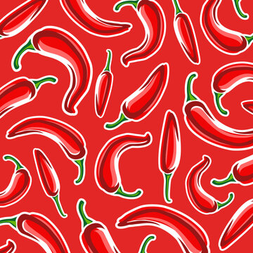 Chili pepper pattern background set. Collection icon pepper. Vector