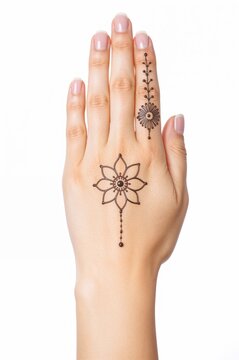 Elegant hand with simple henna pattern floral design modern mehndi concept
