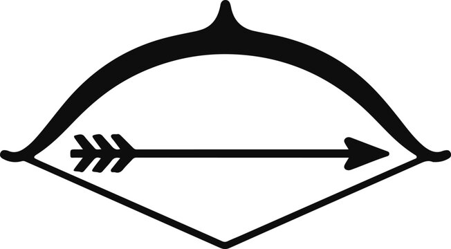 Traditional recurve bow with nocked arrow, minimalist archery black and white vector illustration
