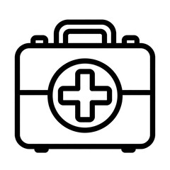 Obraz premium Medical first aid kit line icon, emergency medical suitcase symbol, professional healthcare equipment bag for hospital and clinic use isolated on White Background