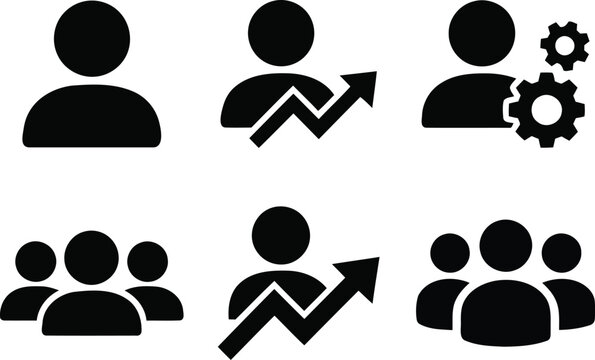 People and user icons: single person growth chart settings, team, group