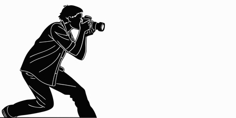 Silhouette of a photographer capturing an image with a professional camera operator photo session camera lens shooting photo photographer photography silhouette professional crouching © Eva