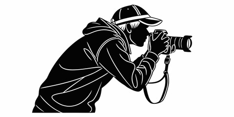 Cameraman holding camera taking photo vector illustration with photographer photography professional shooting hobbyist creative journalism lifestyle operator artistic activity equipment © Eva