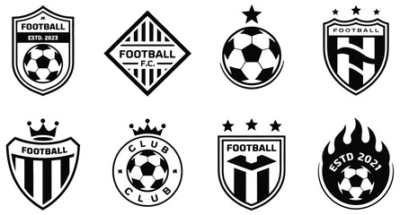 Soccer shield logo icon collection, football club badge emblems, sports team identity symbols, modern vector set for branding, competition, and athletic design. © MD REZAUL