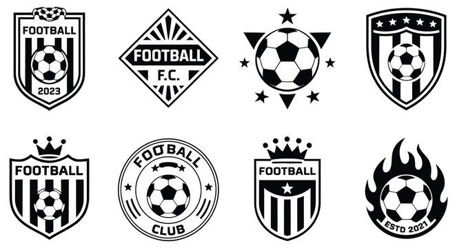 

Football soccer sport badge emblem icon set, team club logo shield collection, modern sports identity design on white background, clean vector illustration