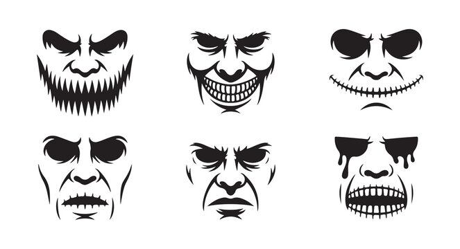 Collection of Creepy Monster and Zombie Face Silhouettes
