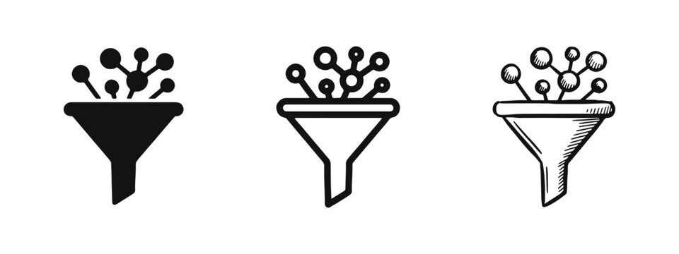 Data Filtering and Information Processing Funnel Icon Set for Big Data Analysis