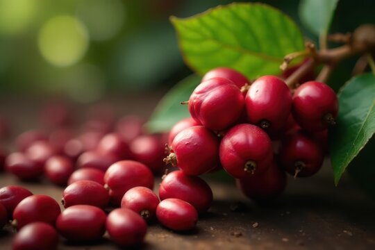 Hand-picked arabica coffee berries, Lao PDR Focus on vibrant red fruit , red, natural, mountain
