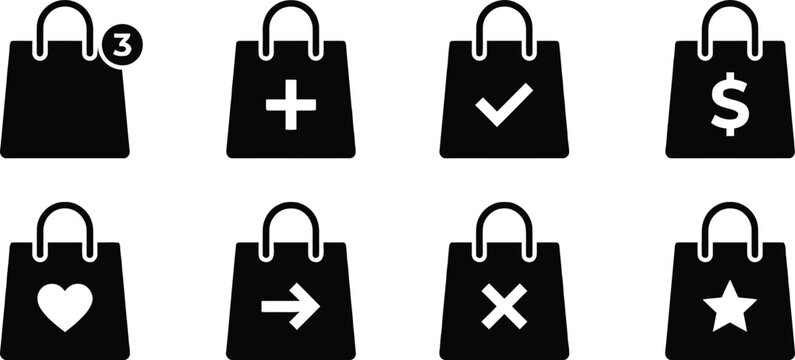 Luxury Premium Shopping Bag Icon Silhouette Vector Set