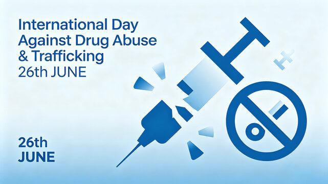 Broken syringes and anti drug labels represent the theme of International Day Against Drugs, which aims to resist drugs, protect health, and stay away from harm.
