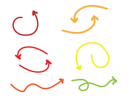 Colorful hand drawn arrows a set of dynamic directional indicators