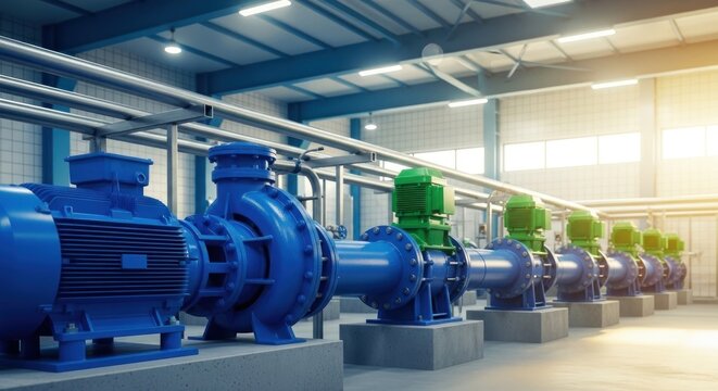 Industrial pumps in a factory setting.