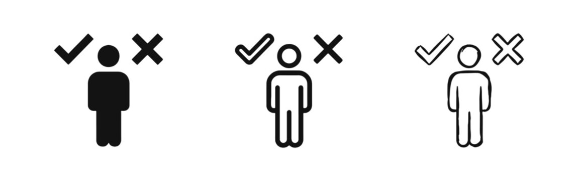User Choice Decision Icon Set with Person Checkmark and Cross