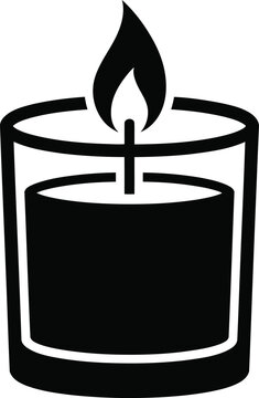 Candle in glass silhouette icon with burning flame, elegant scented candle vector