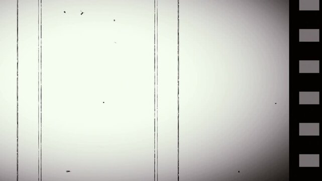 Vintage film leader countdown with sprocket holes, dust and scratch texture overlay