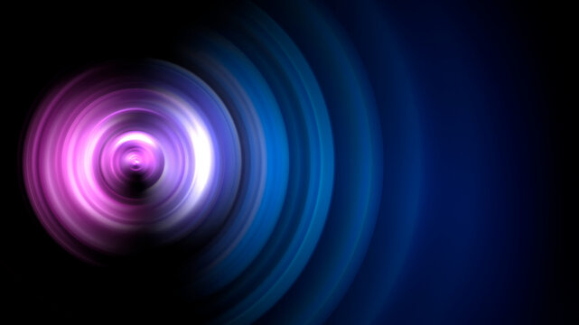 Abstract blue and rad neon circles on a black background.