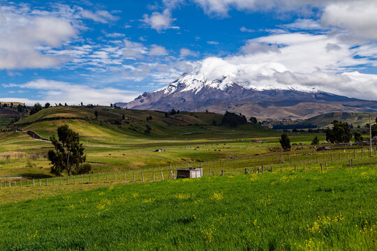Paisaje andino con el volc&aacute;n Chimborazo 