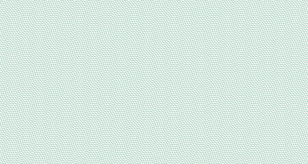Fototapeta premium Green guilloche pattern with flowing watermark lines creates secure money background. Intricate wave grid texture for passport certificates and currency design elements.