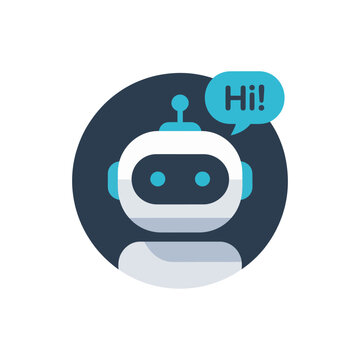 Chatbot symbol illustration, virtual assistant robot saying hello, voice support and AI service concept icon, clean minimal vector design, modern digital customer support graphics.