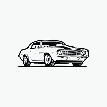 Classic muscle car monochrome silhouette vector illustration isolated