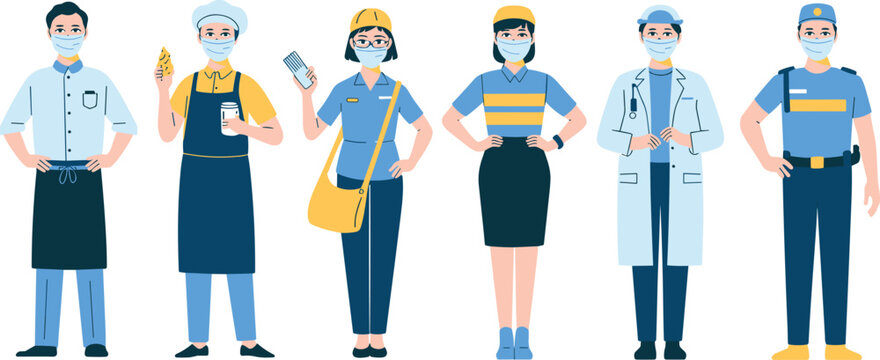 Set of diverse professional male characters representing different career paths including businessman doctor scientist policeman and firefighter flat vector illustration