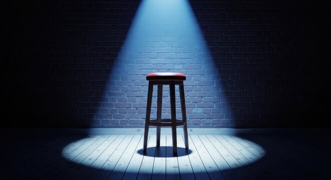 Spotlit Stool on Stage Floor Boards.