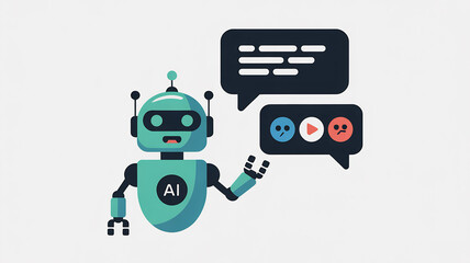Fototapeta premium Robot chatting with speech bubbles vector illustration chat conversation dialogue