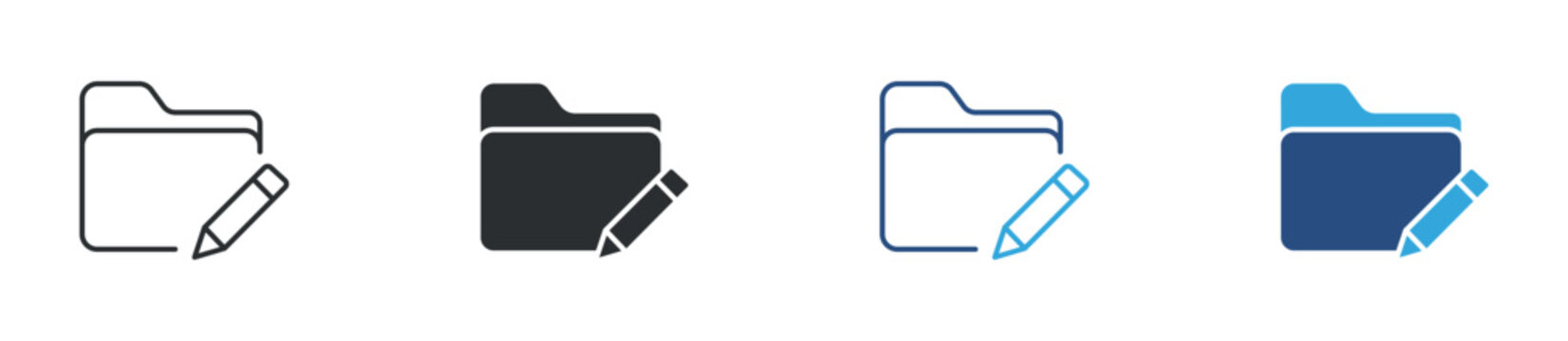 Edit folder icon set. file management with pencil. document organization and editing concept. vector illustration.