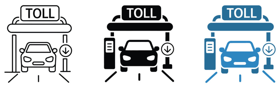 Toll road icon set, toll plaza barrier symbol vector illustration, transportation and highway collection design, isolated on white background, clean modern style.
