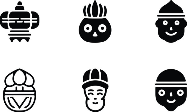 Black silhouette icons of traditional african masks a cultural and artistic representation