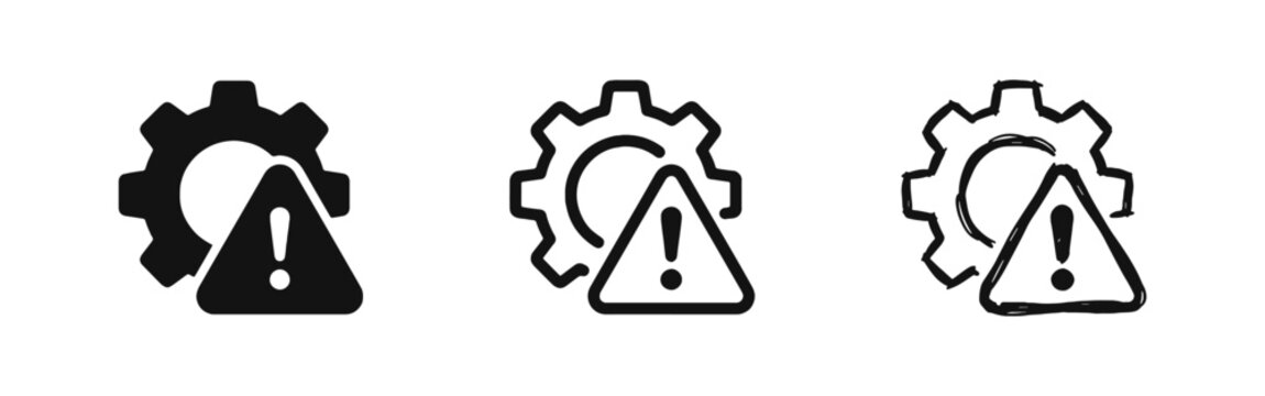 Settings Error or System Warning Gear Notification Icon Set