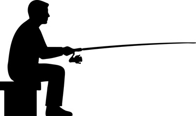 Naklejka premium Fisherman silhouette sitting with rod isolated on white background