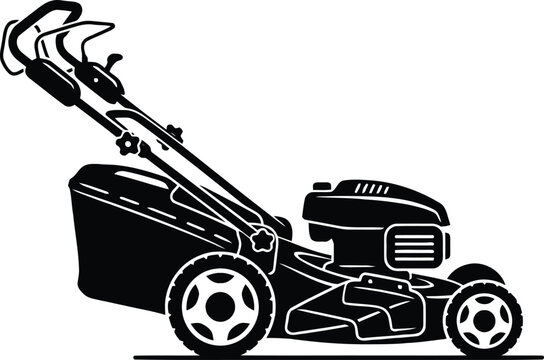 Lawnmower machine silhouette, garden grass cutter icon