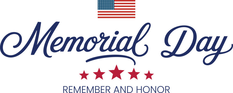 Memorial Day remember and honor text with us flag and stars, American flag