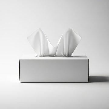 A box of tissue paper with two sheets folded and placed on top.