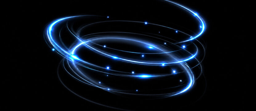 Blue light trail glowing swirl rings png overlay transparent element