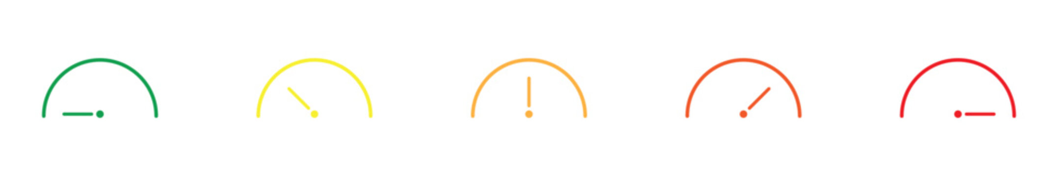 Colourful progress indicator meter icons displaying various levels of risk and performance data