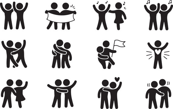 People celebrating diverse friendship and unity icons