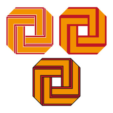 Impossible geometric octagon shapes with optical illusion vector. Interlocking patterns represent complex logic and infinite loop.