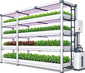 Fototapeta premium Multi-level indoor farm with LED grow lights indoor farming