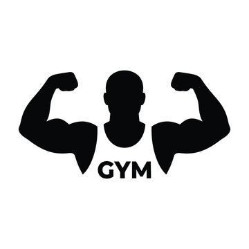Strong man flexing muscles gym logo