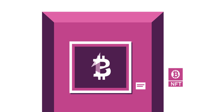 Flat minimalist illustration of NFT marketplace concept, Crypto Bitcoin
