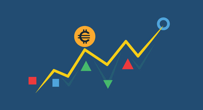 Flat minimalist illustration of market volatility, crypto Bitcoins