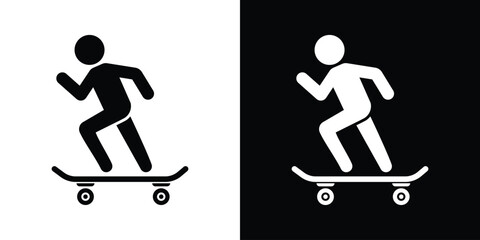 Simple vector icon of a person skateboarding. Flat design, isolated on black and white backgrounds. Perfect for sports, leisure, and active lifestyle concepts. © bibin