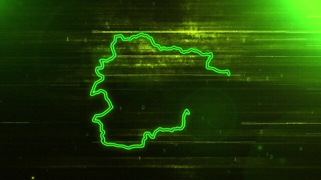 4K Resolution, Andorra Country Digital Futuristic Glitch Map, Futuristic AI Andorra Map Opener Suitable for Politics, Elections, News and Sports Events