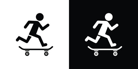 Simple vector icon of a person skateboarding. Flat design, isolated on black and white backgrounds. Perfect for sports, leisure, and active lifestyle concepts. © bibin