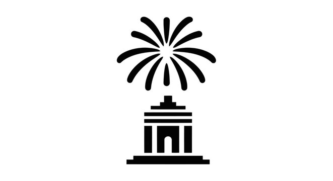 A black and white image of a building with a firework
